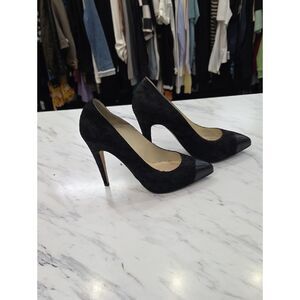 CHANEL Black Suede and Patent Cap Toe Stiletto Pumps